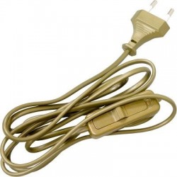 Шнур с выключателем и вилкой для светильника золото (латунь) L=1.7м ШВВП 2х0.5 мм²
